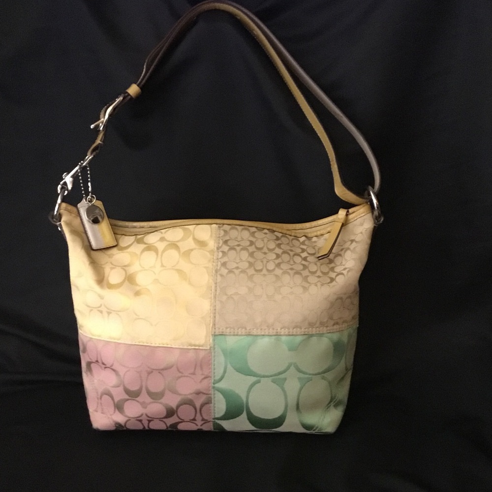 Coach Patchwork Shoulder Bag in Pastel Yellow, Pink & Mint